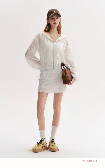 Kroche Lace loose short hooded jacket