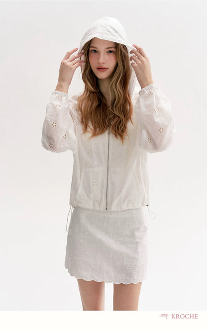 Kroche Lace loose short hooded jacket