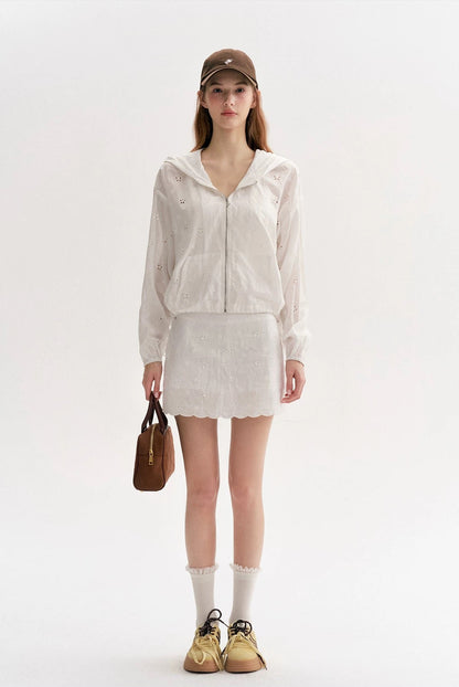 Kroche Lace loose short hooded jacket