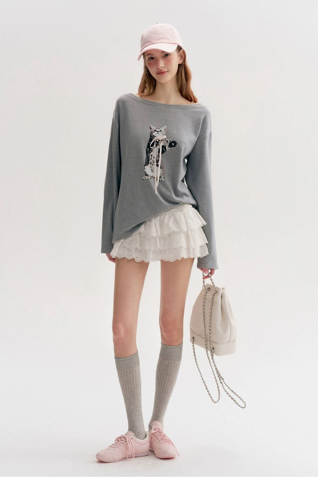 Kroche Cat printed loose long sleeved T-shirt