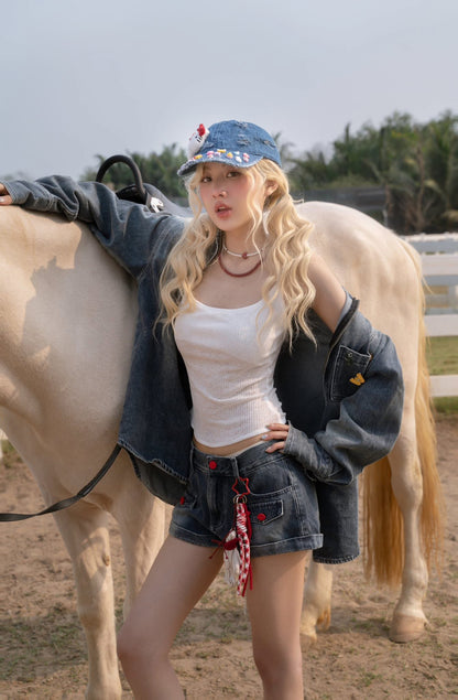 SWAN Closet Denim jacket + shorts set