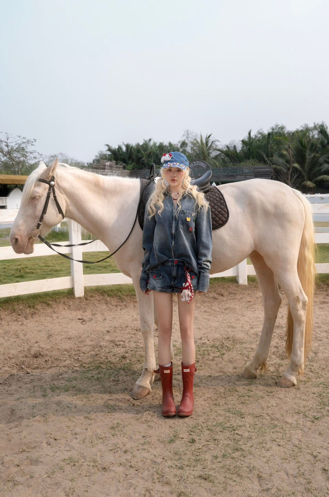 SWAN Closet Denim jacket + shorts set