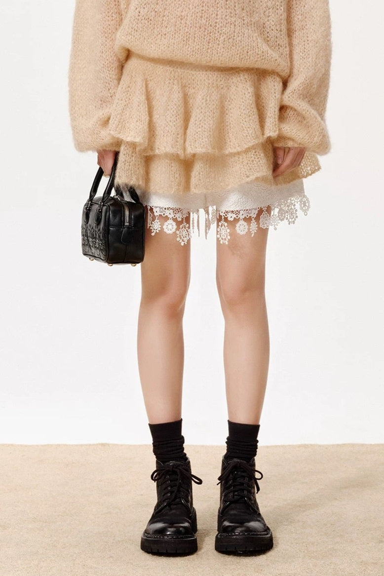 XIAOLI Solid color knitted skirt (Beige)