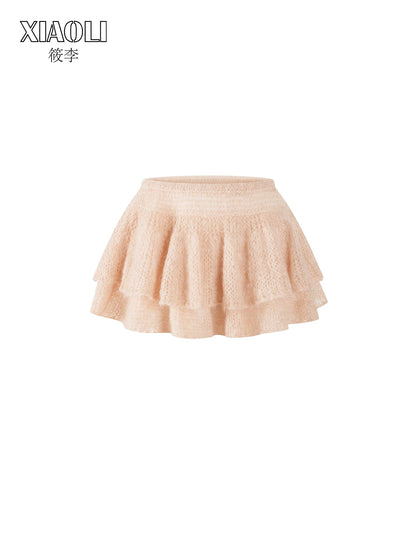 XIAOLI Solid color knitted skirt (Beige)