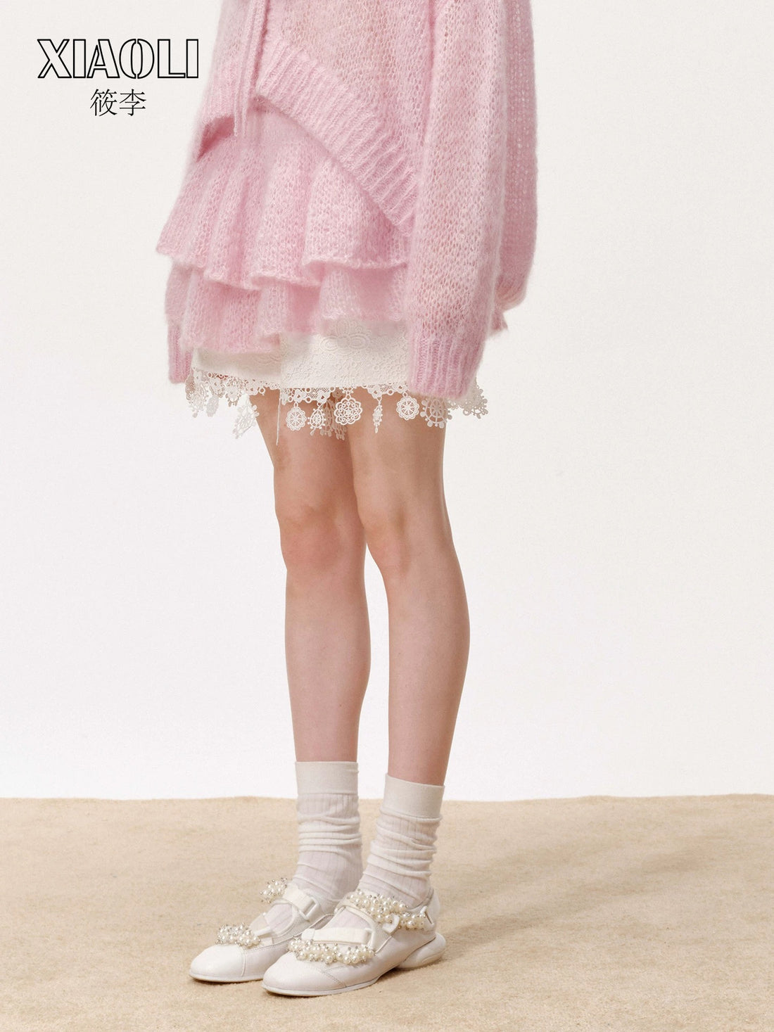 XIAOLI Solid color knitted skirt (Pink)