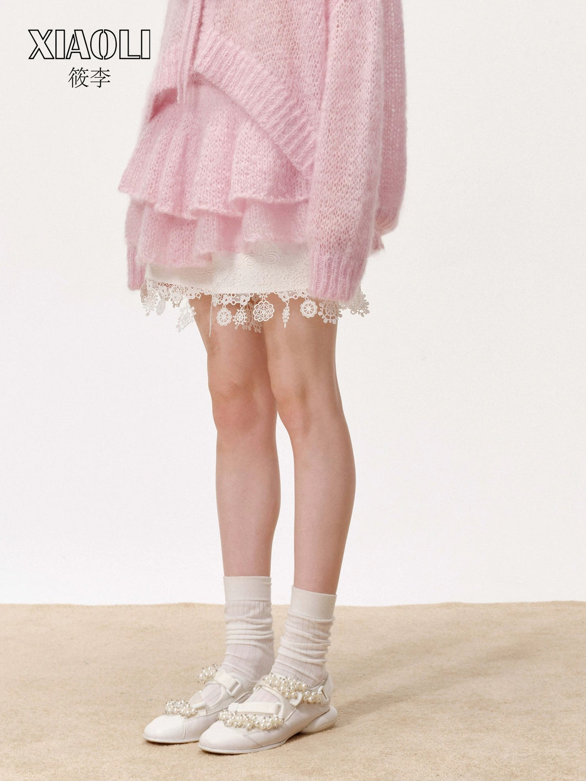 XIAOLI Solid color knitted skirt (Pink)