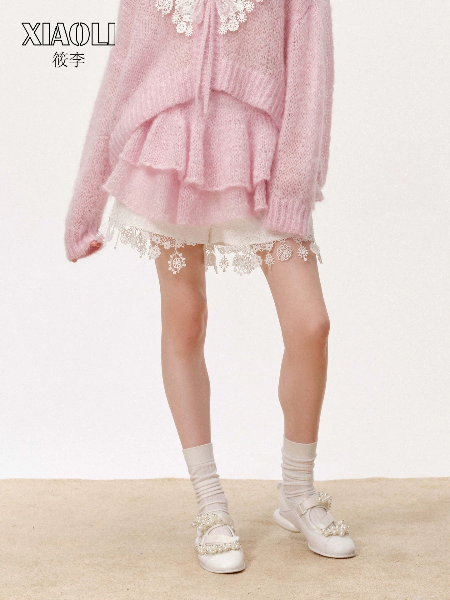 XIAOLI Solid color knitted skirt (Pink)