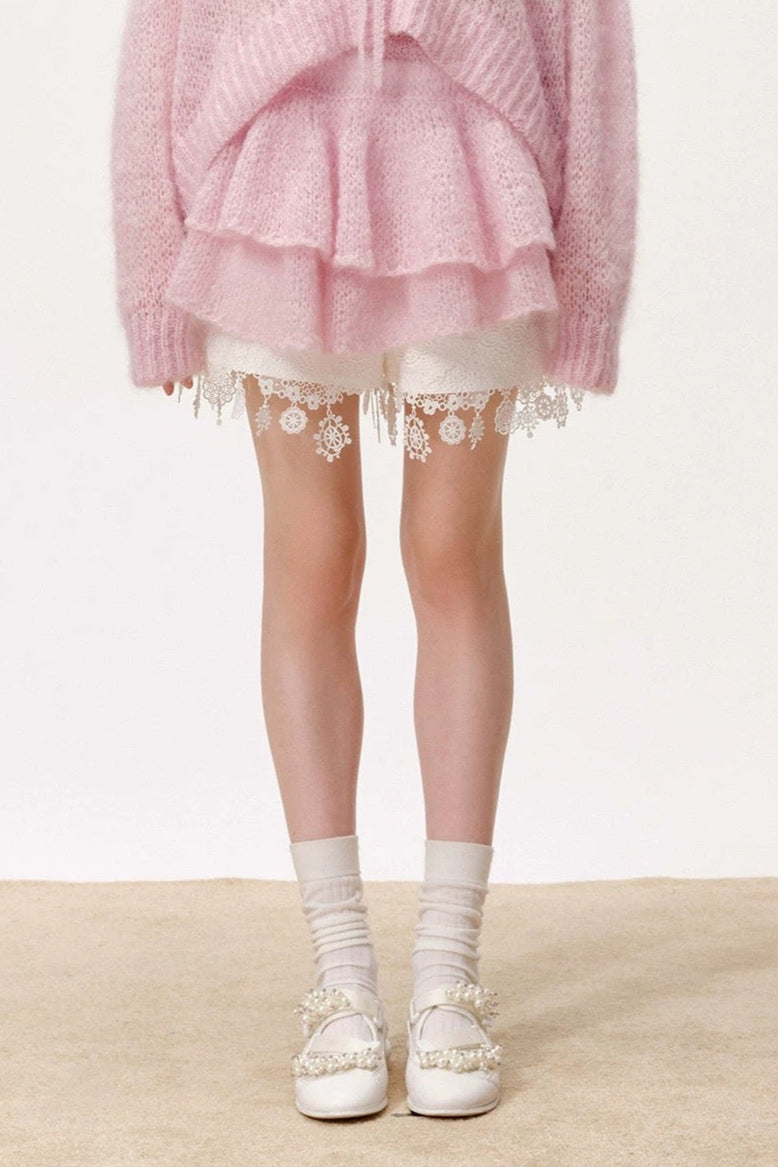 XIAOLI Solid color knitted skirt (Pink)