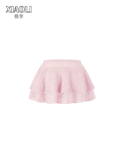 XIAOLI Solid color knitted skirt (Pink)