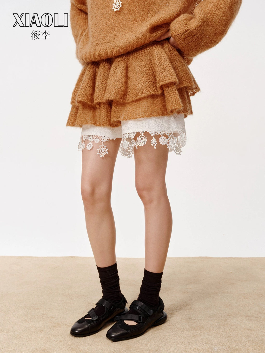 XIAOLI Solid color knitted skirt (Khaki)