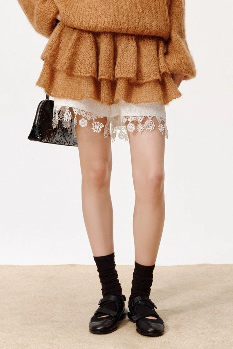 XIAOLI Solid color knitted skirt (Khaki)