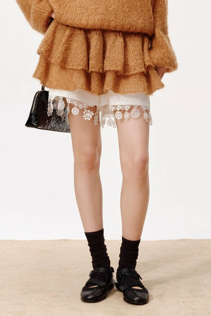 XIAOLI Solid color knitted skirt (Khaki)