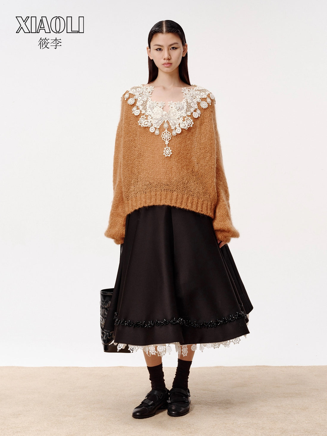 XIAOLI Leisure pullover lace sweater (Khaki)
