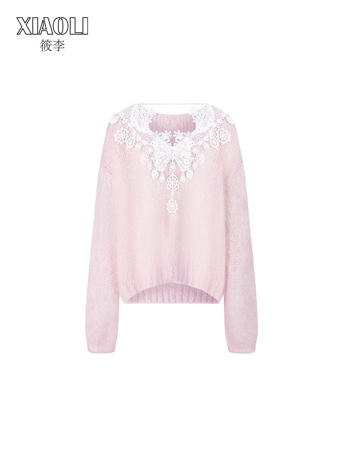 XIAOLI Leisure pullover lace sweater (Pink)
