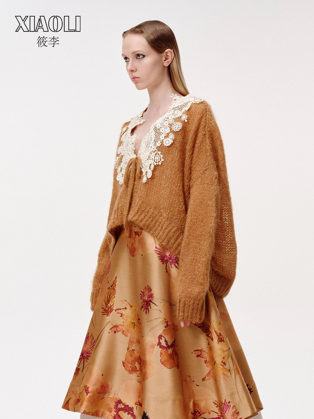 XIAOLI Knitted rope lace cardigan (Khaki)