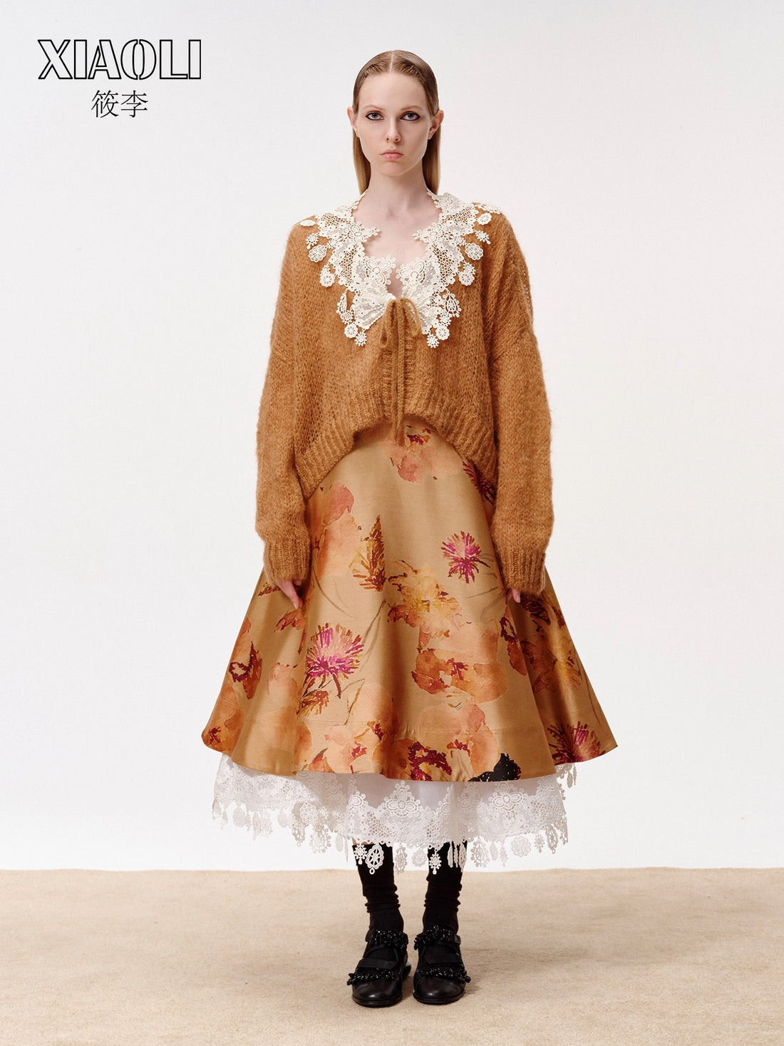 XIAOLI Knitted rope lace cardigan (Khaki)