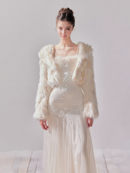 YZZI HE Fur horn buckle short jacket