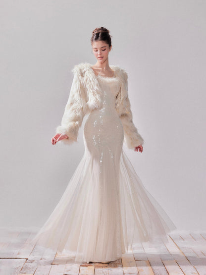 YZZI HE Fur horn buckle short jacket