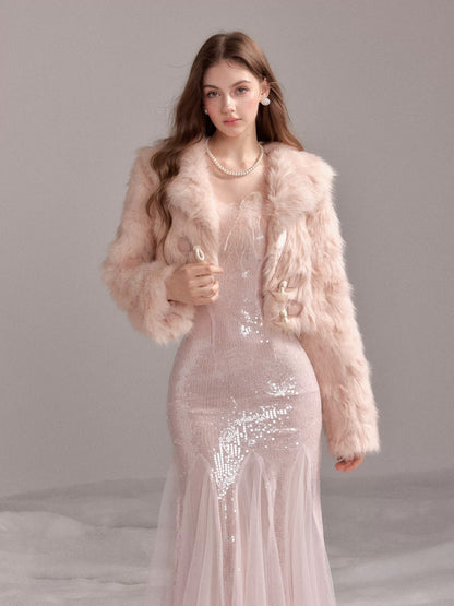 YZZI HE Fur horn buckle short jacket