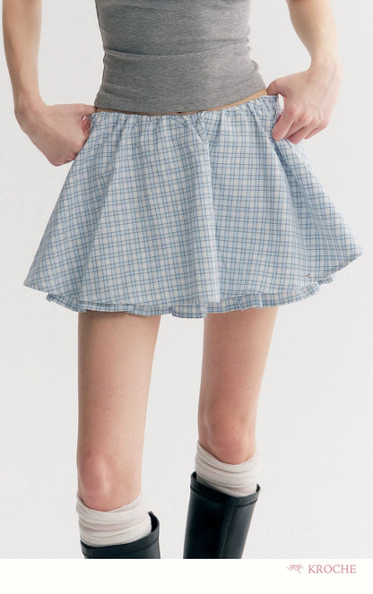 Kroche Plaid patchwork hooded sweatshirt + skirt + vest set