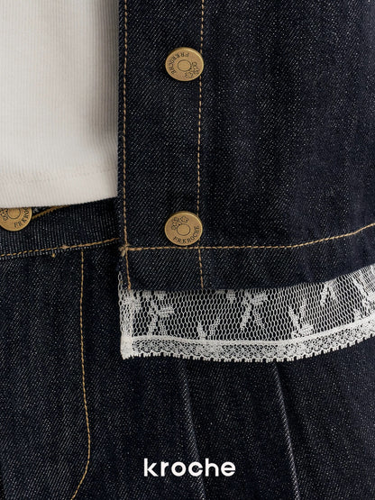 Kroche Lace patchwork denim jacket + skirt set