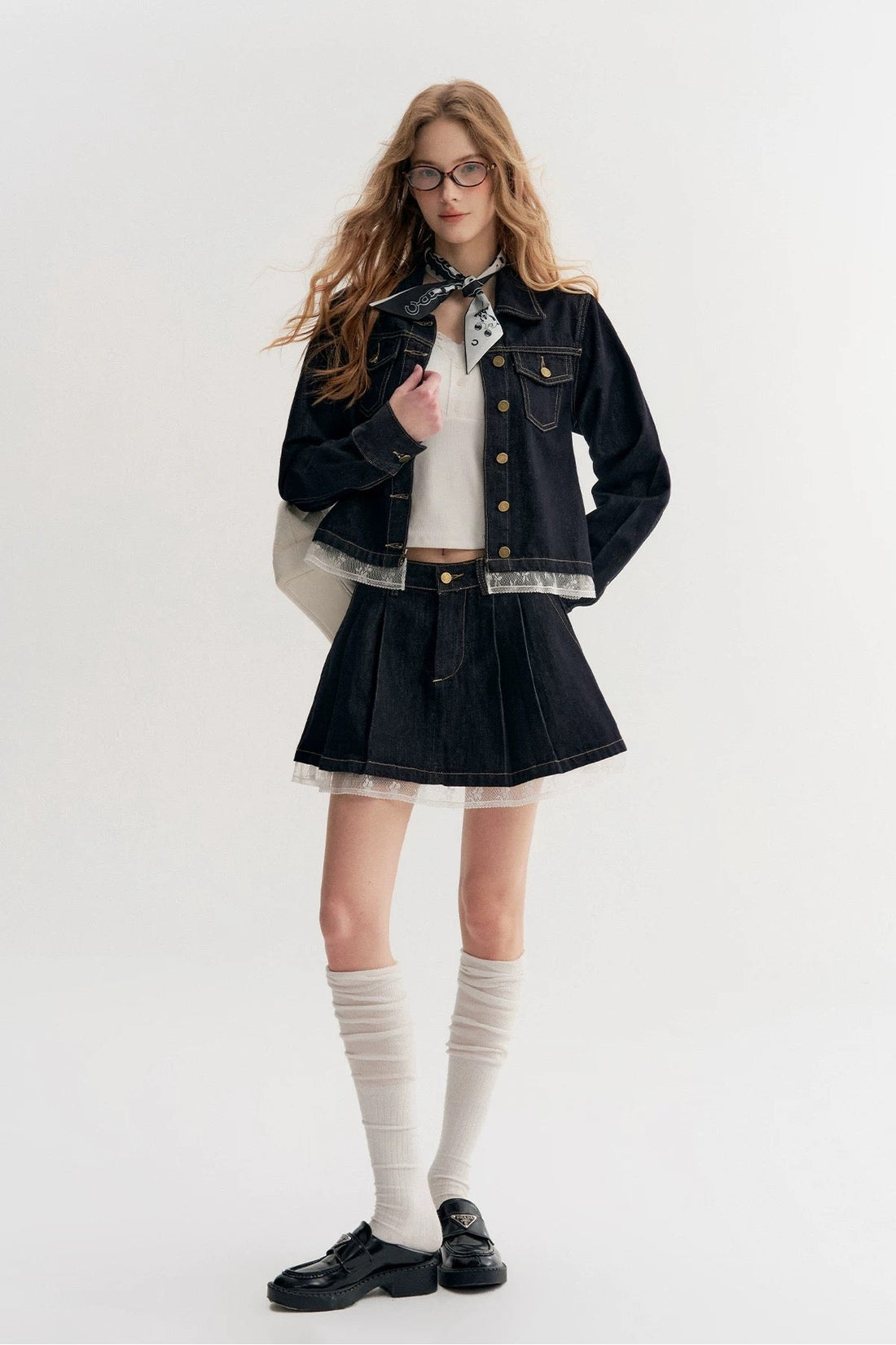 Kroche Lace patchwork denim jacket + skirt set