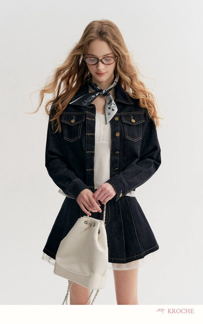 Kroche Lace patchwork denim jacket + skirt set