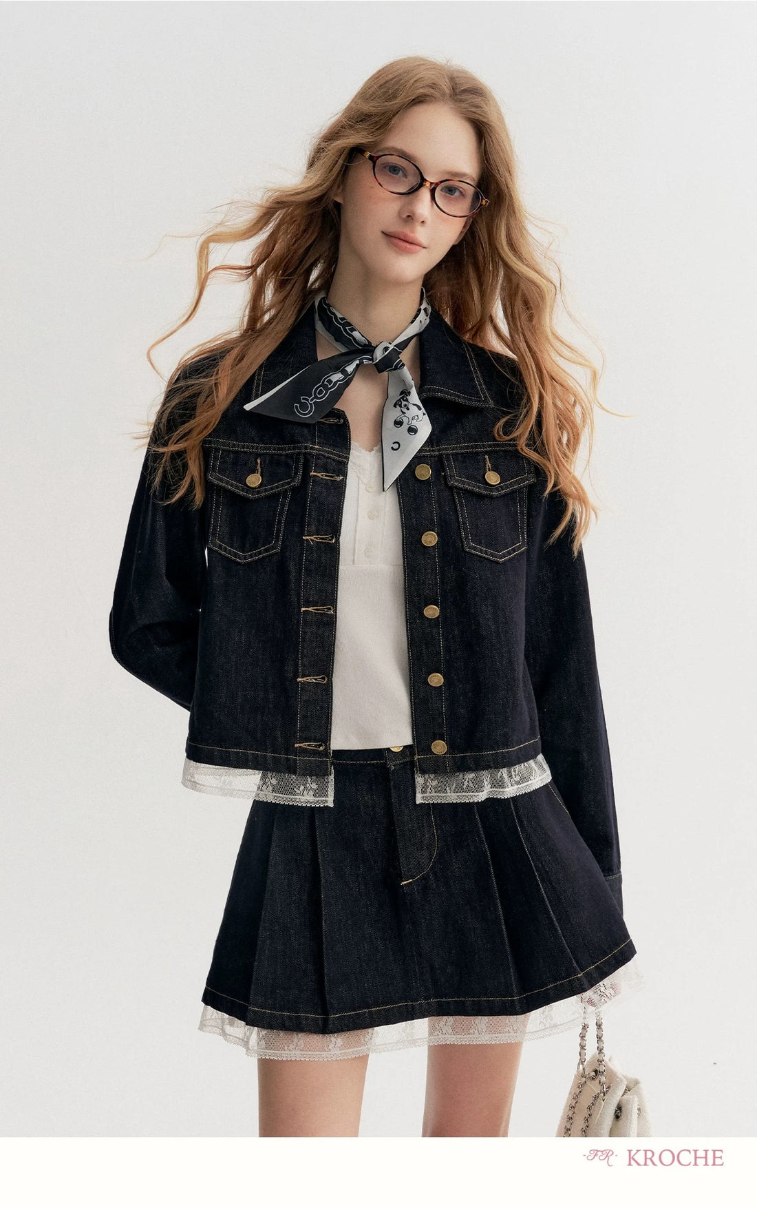 Kroche Lace patchwork denim jacket + skirt set