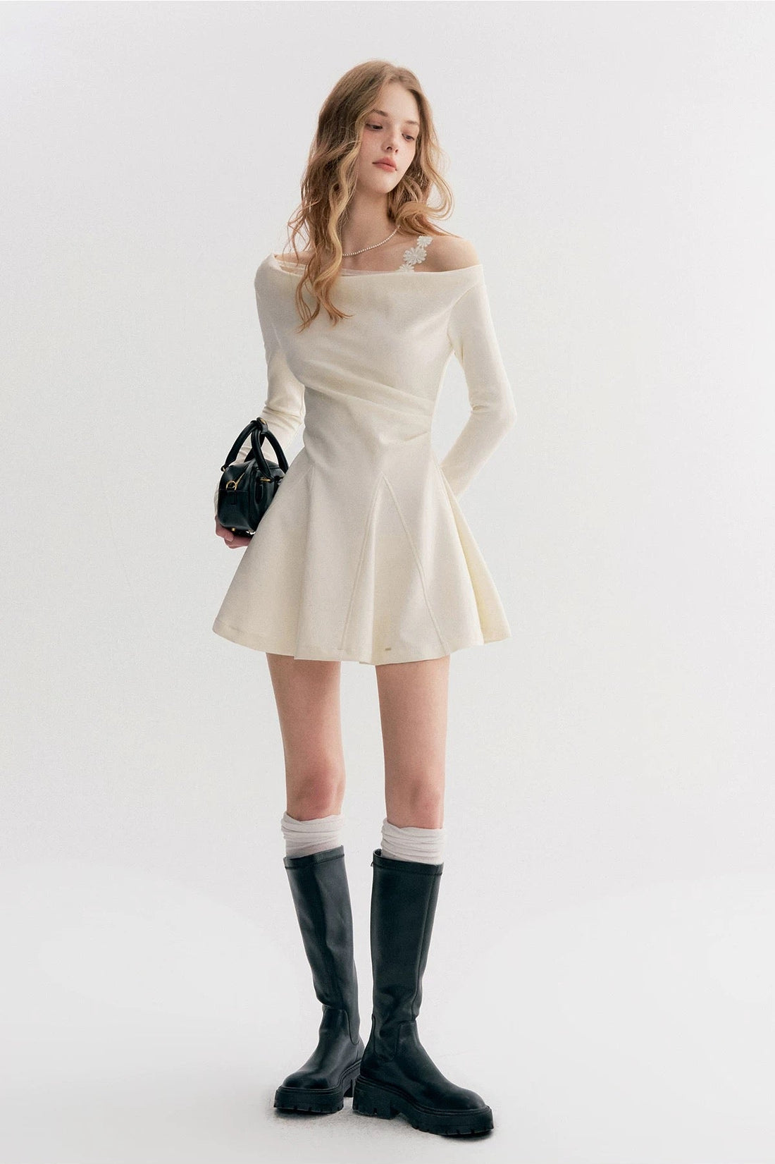 Kroche Lace patchwork fake two-piece long sleeved dress