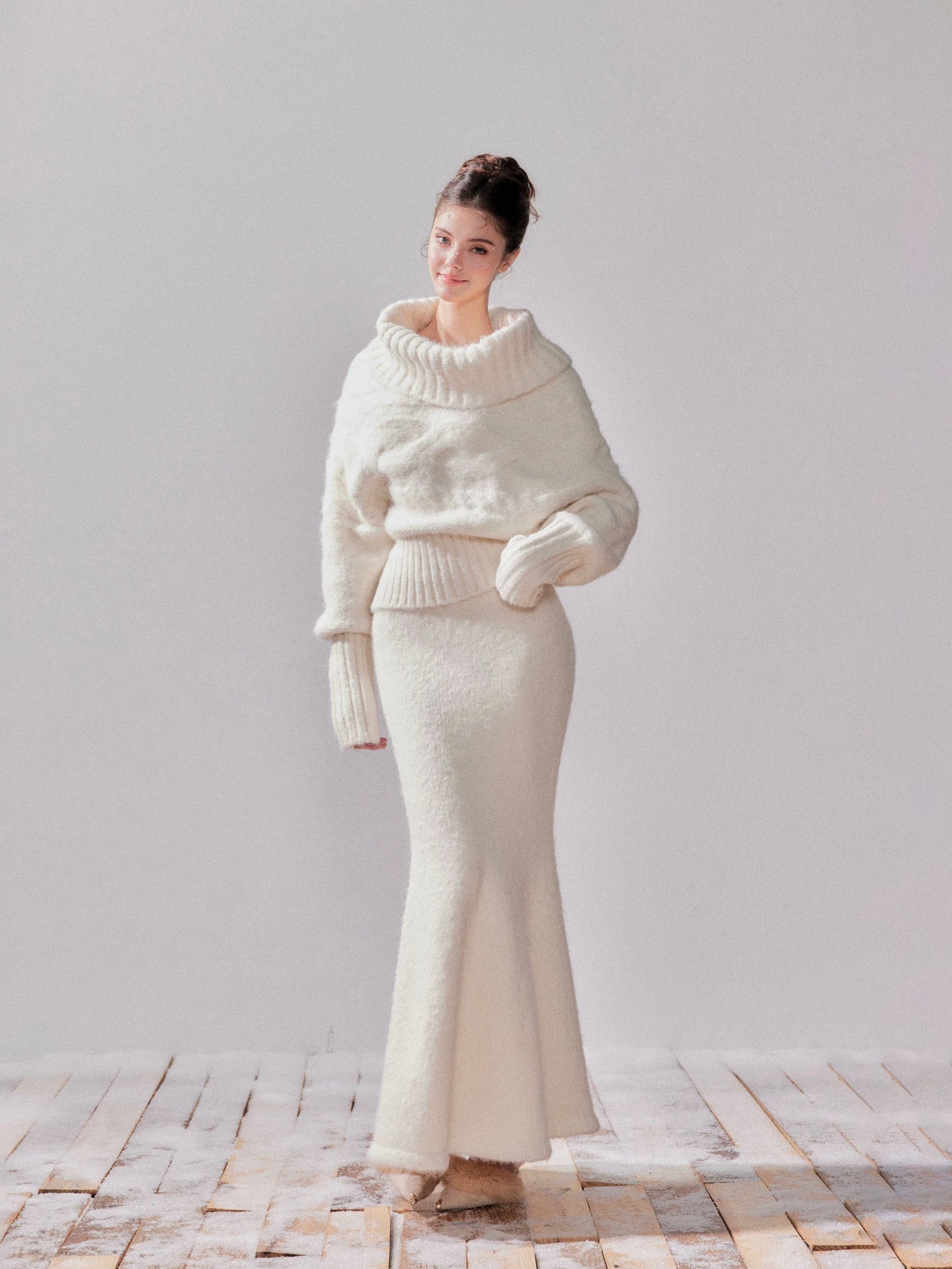 YZZI HE Off shoulder sweater + skirt set