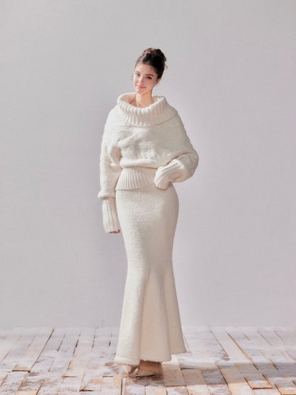 YZZI HE Off shoulder sweater + skirt set