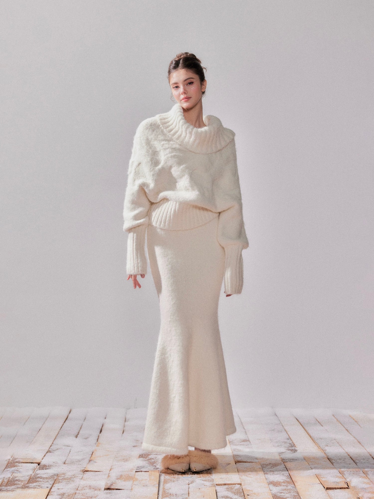 YZZI HE Off shoulder sweater + skirt set