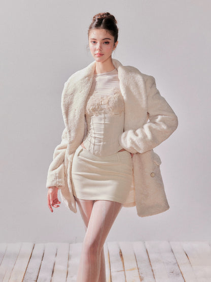 YZZI HE Silhouette waist cinched lamb wool suit jacket