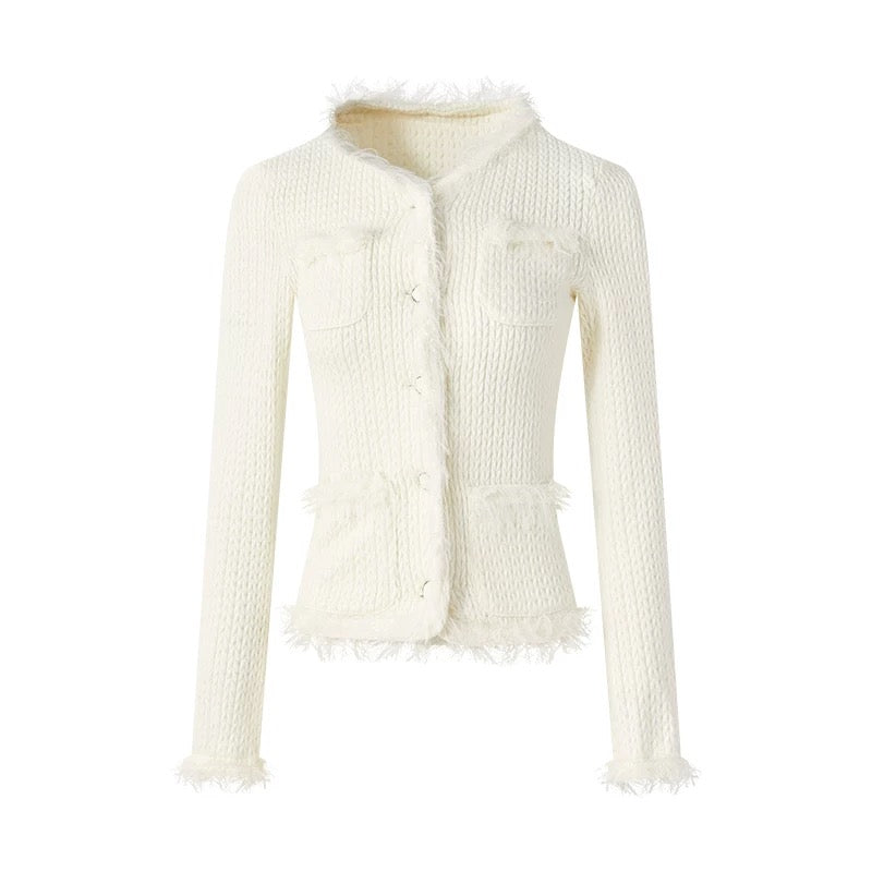 FIND YA WINGS White French-style fluffy knit set