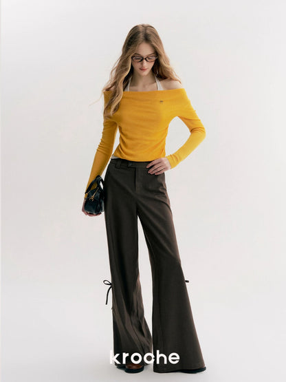 Kroche 3D lace up bow wide leg suit pants