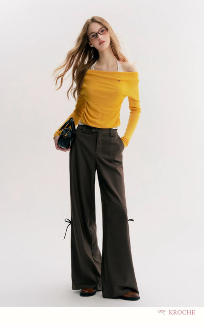 Kroche 3D lace up bow wide leg suit pants