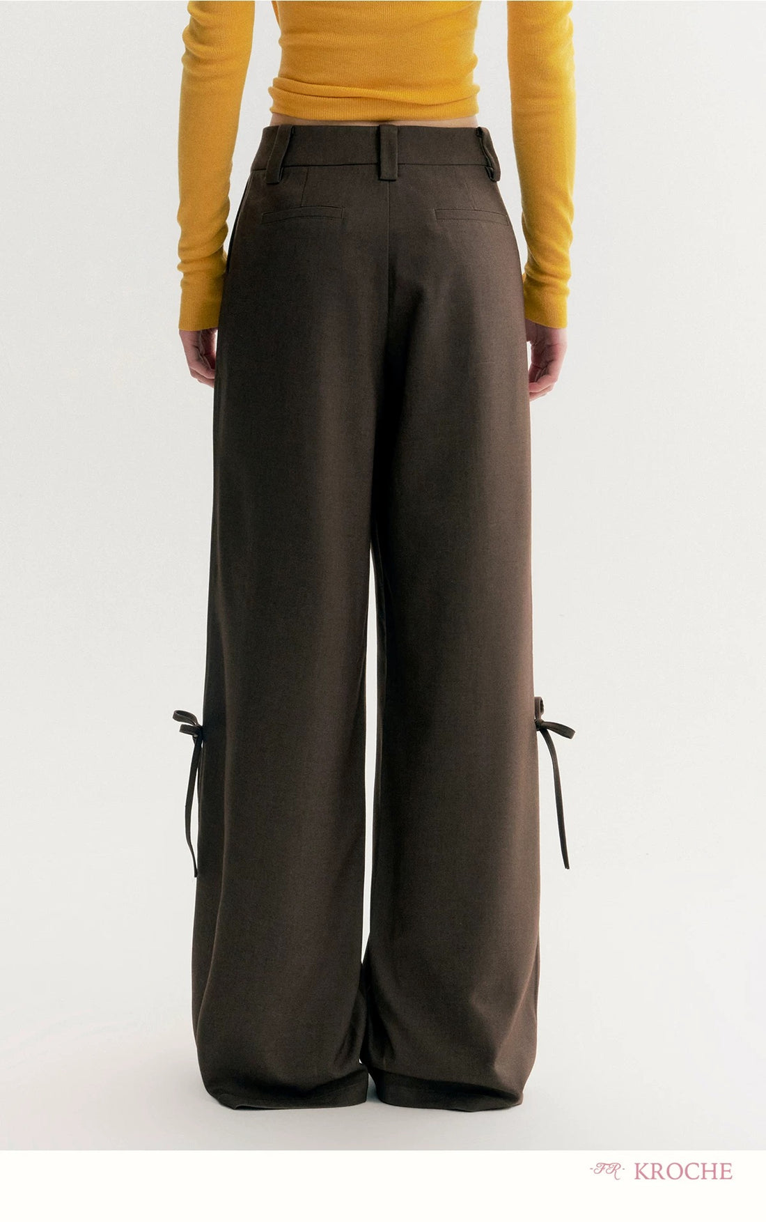 Kroche 3D lace up bow wide leg suit pants