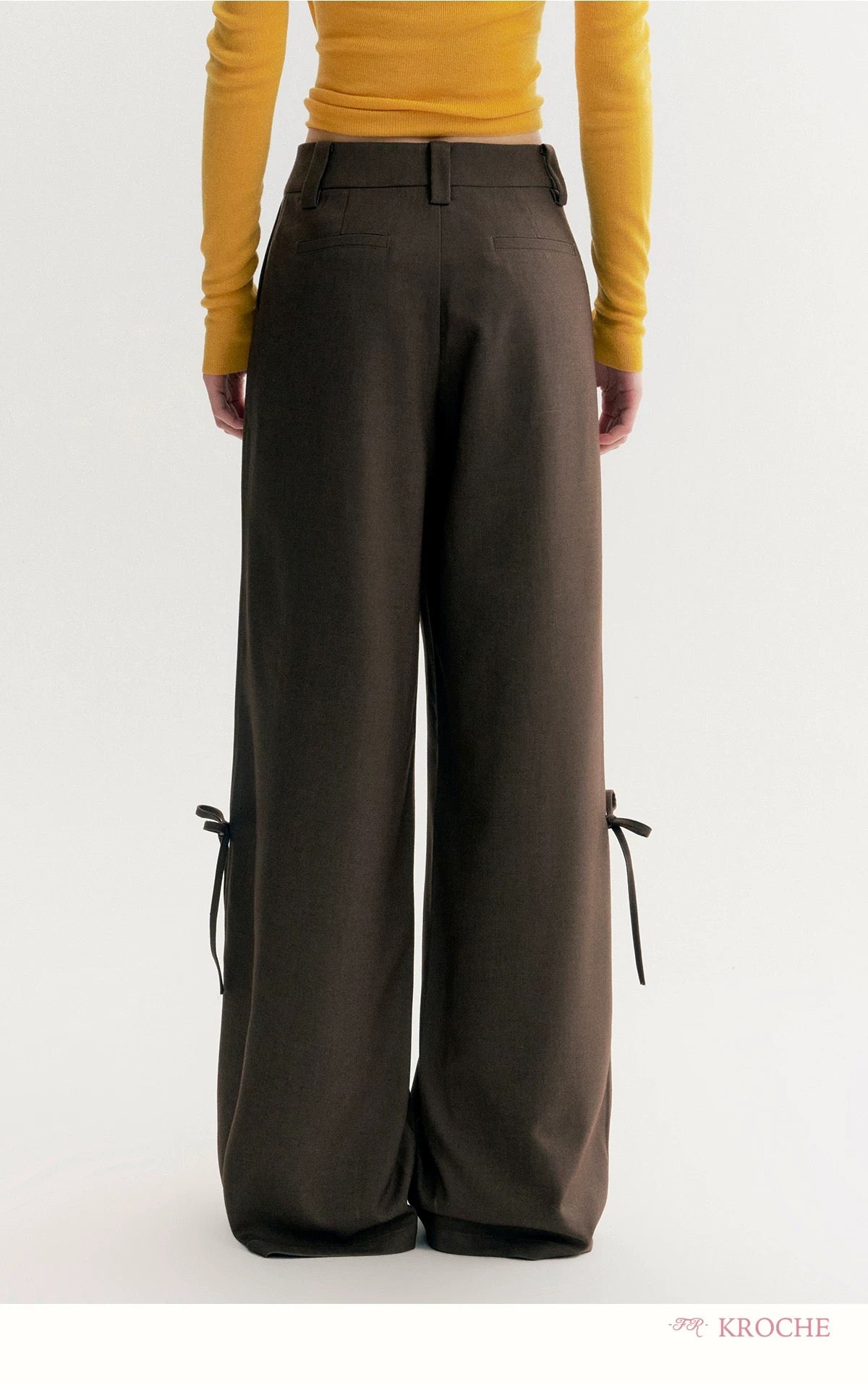 Kroche 3D lace up bow wide leg suit pants