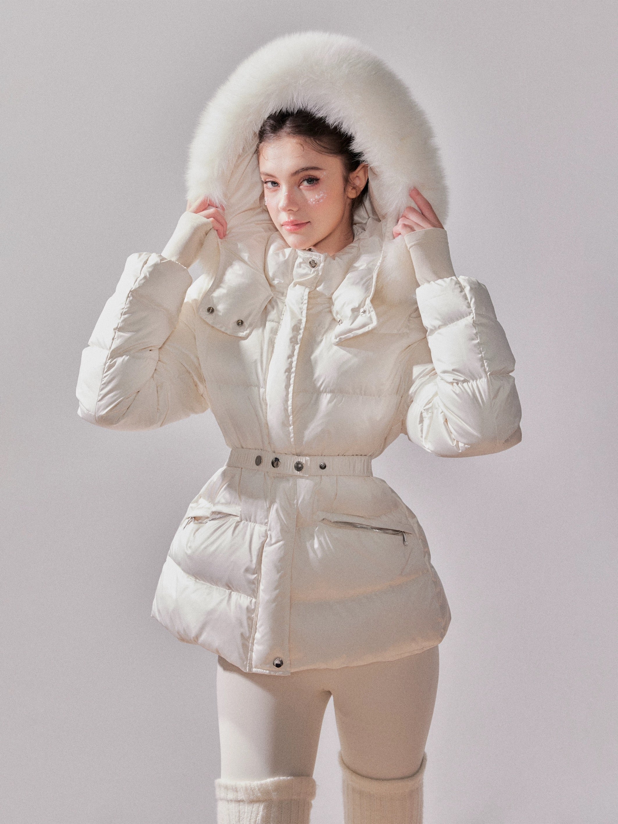 YZZI HE Fox fur collar warm short down jacket