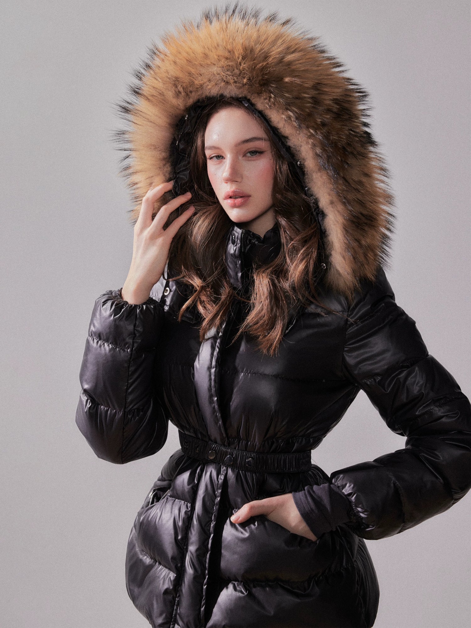 YZZI HE Fox fur collar warm short down jacket