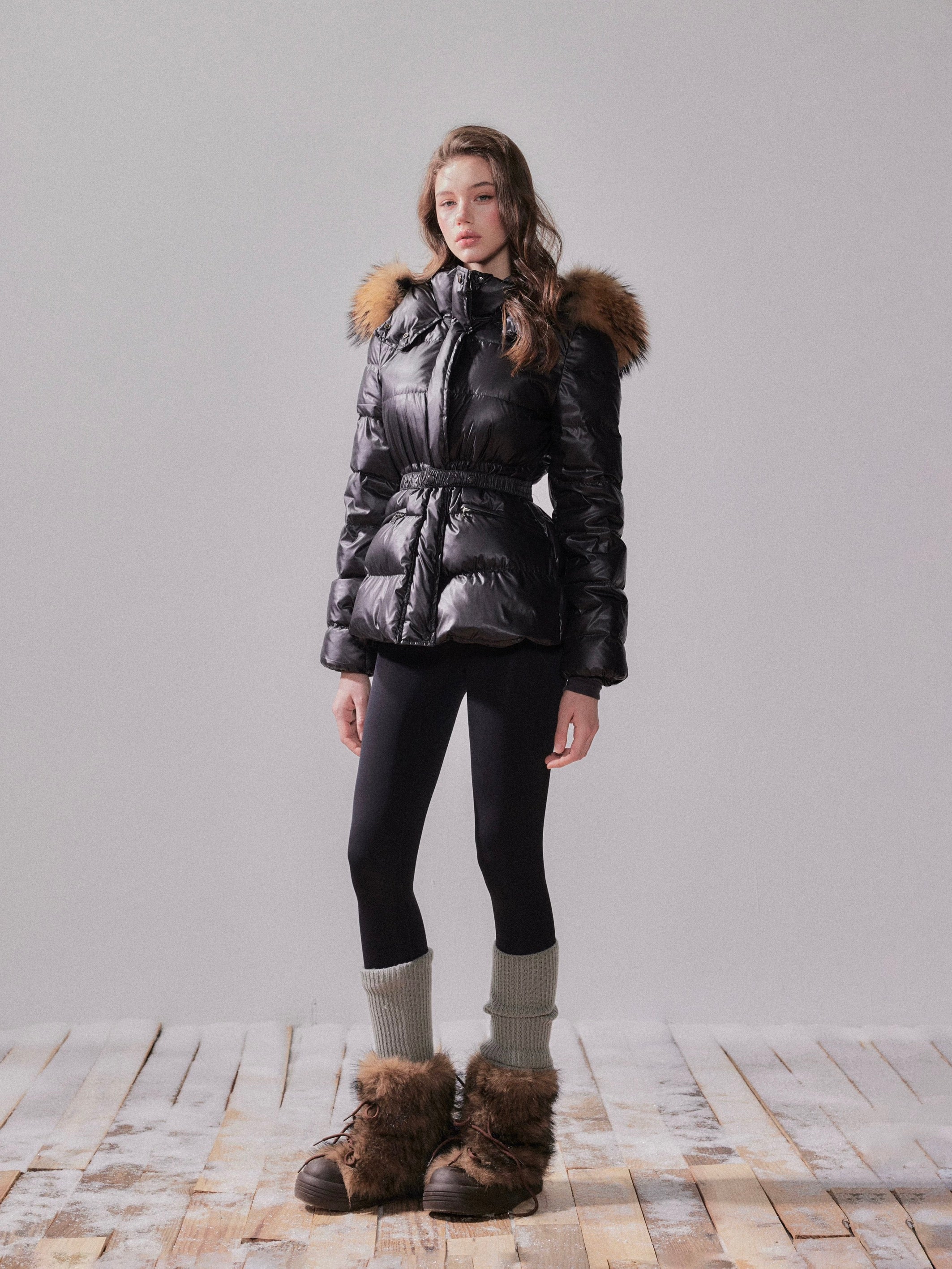 YZZI HE Fox fur collar warm short down jacket