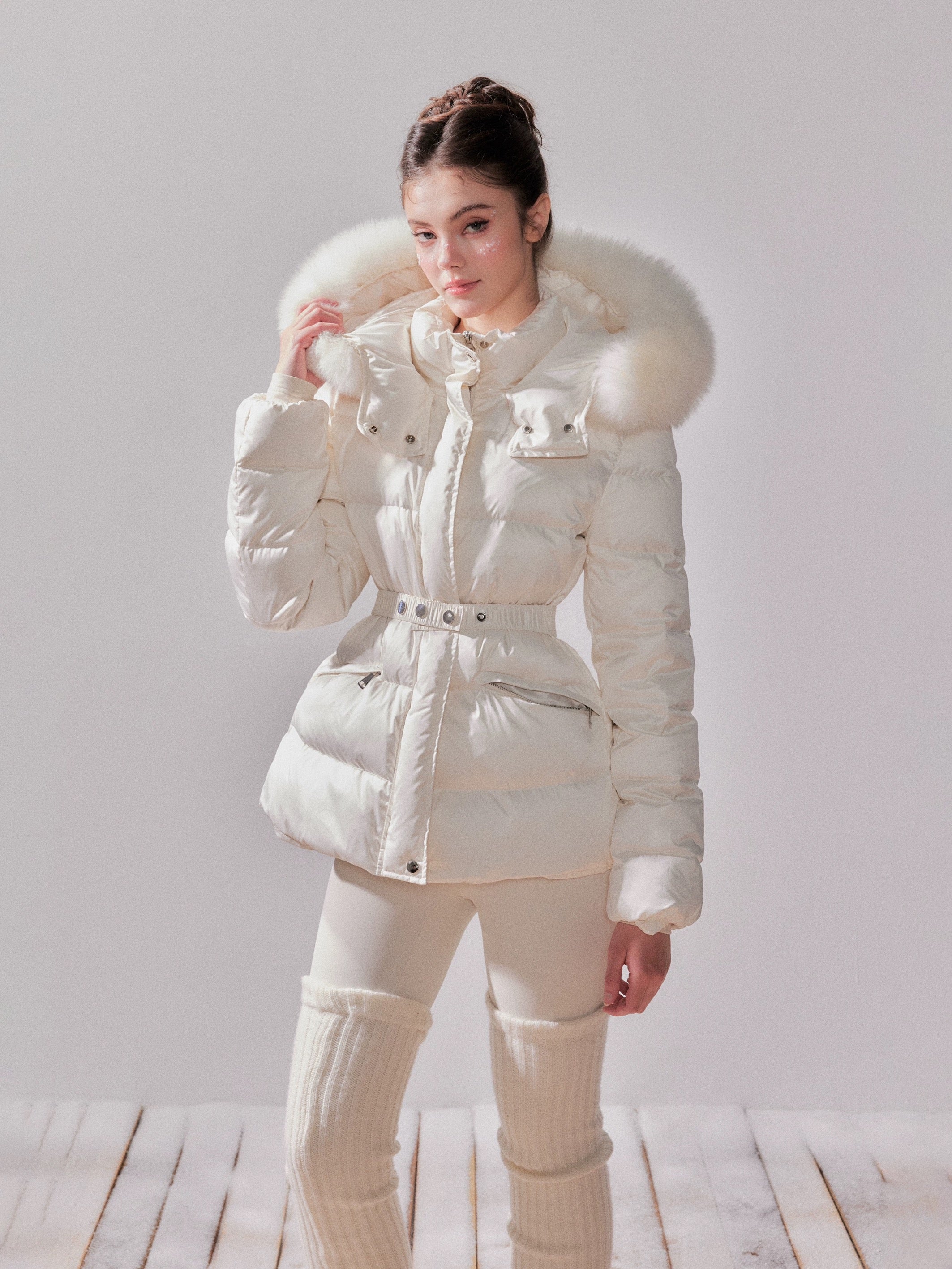 YZZI HE Fox fur collar warm short down jacket