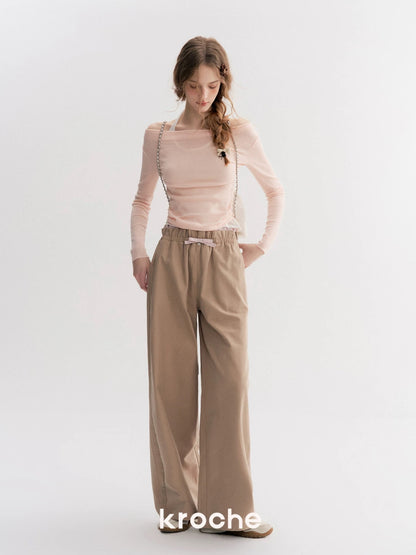 Kroche Color blocking checkered patchwork wide leg pants