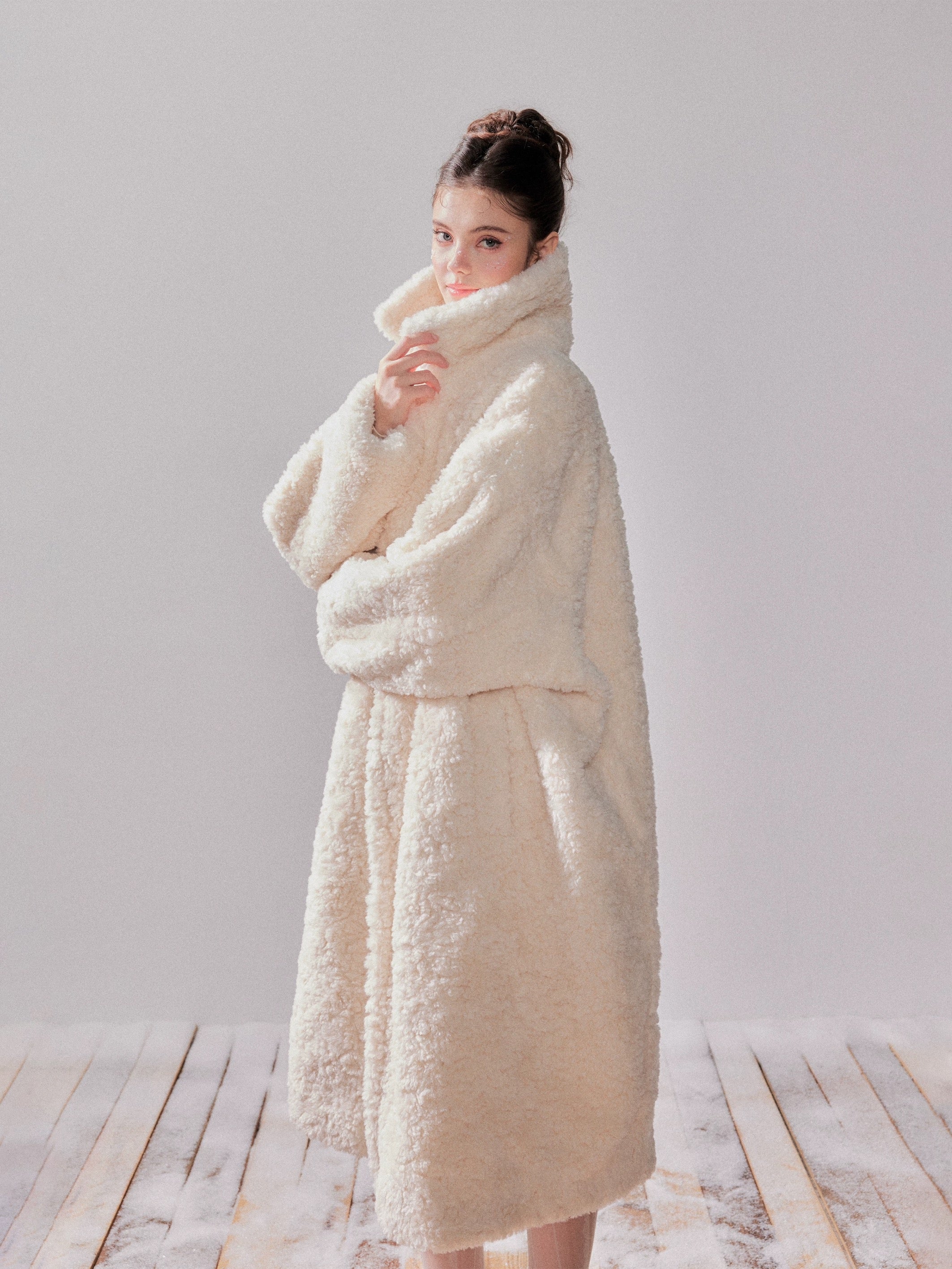 YZZI HE Silhouette lamb wool coat