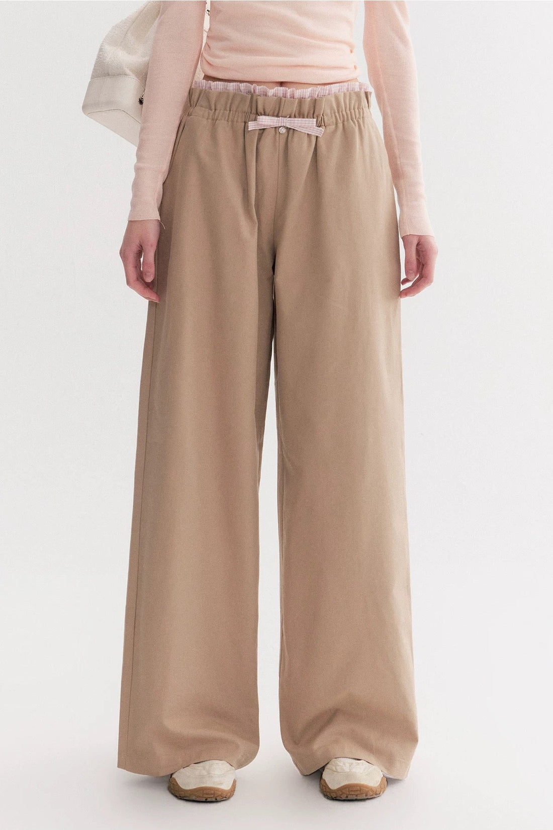 Kroche Color blocking checkered patchwork wide leg pants
