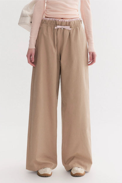Kroche Color blocking checkered patchwork wide leg pants