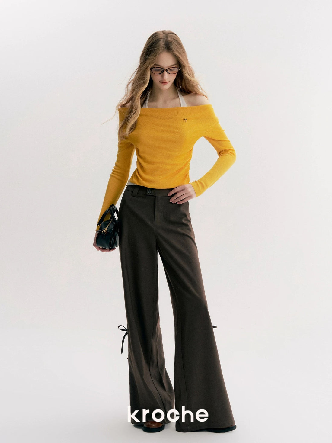 Kroche Fake two-piece pleated one shoulder knitted sweater