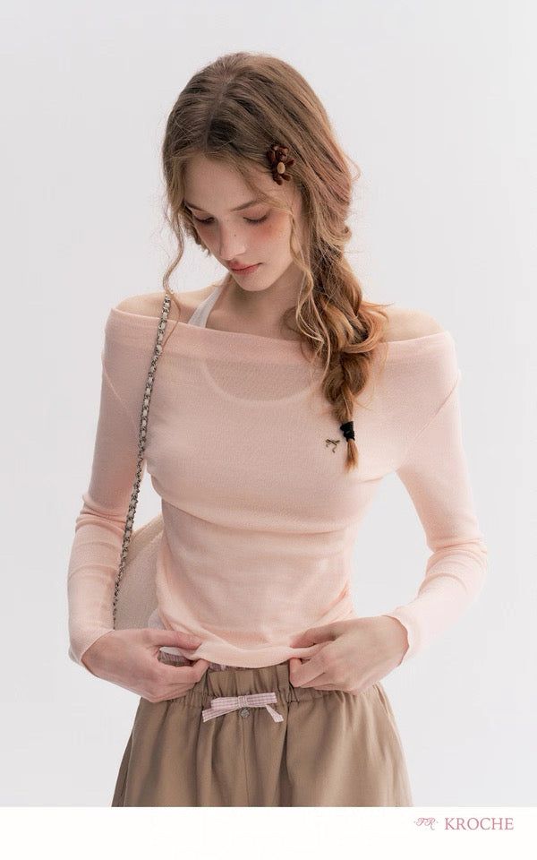 Kroche Fake two-piece pleated one shoulder knitted sweater