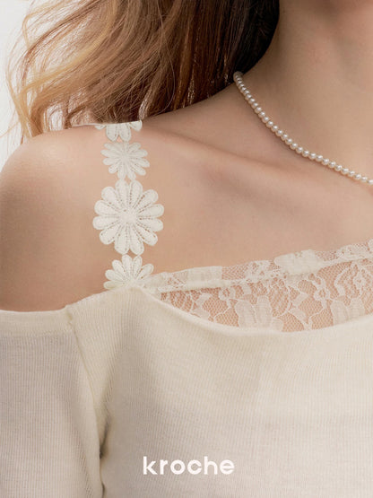 Kroche Fake two piece lace patchwork long sleeved knitted sweater