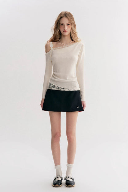 Kroche Fake two piece lace patchwork long sleeved knitted sweater